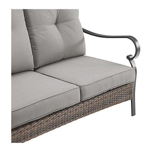 크로슬리 Crosley Furniture CO6250MB-TE Dahlia Outdoor Metal and Wicker Sofa, Matte Black with Taupe Cushions