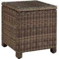 Crosley Furniture CO7219-WB Bradenton Outdoor Wicker Tempered Glass Top Side Table, Brown