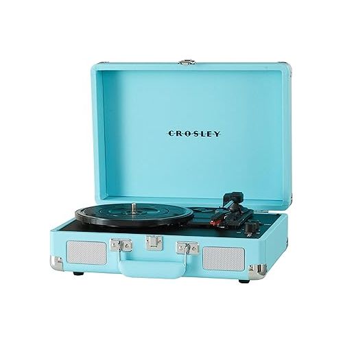 크로슬리 Crosley CR8005DP-TQ1 Cruiser Plus Vintage 3-Speed Bluetooth in/Out Suitcase Vinyl Record Player Turntable, Turquoise