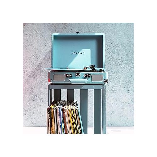 크로슬리 Crosley CR8005DP-TQ1 Cruiser Plus Vintage 3-Speed Bluetooth in/Out Suitcase Vinyl Record Player Turntable, Turquoise