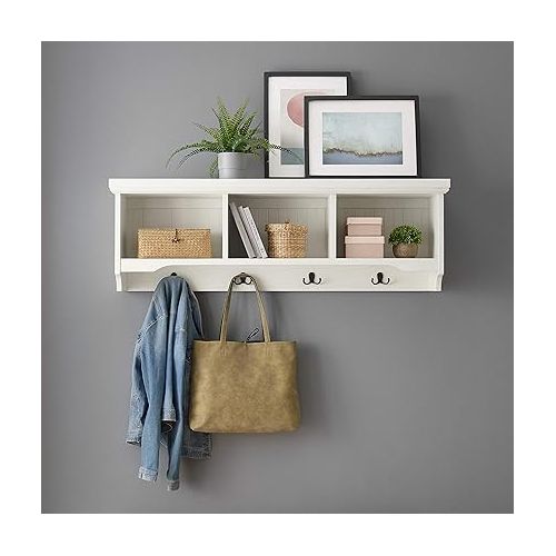 크로슬리 Crosley Furniture Seaside Wall Mounted Storage Shelf, Distressed White