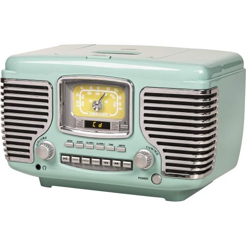 크로슬리 Crosley CR612B-AB Corsair Tabletop AM/FM Bluetooth Radio with CD Player and Dual Alarm Clock, Aqua Blue