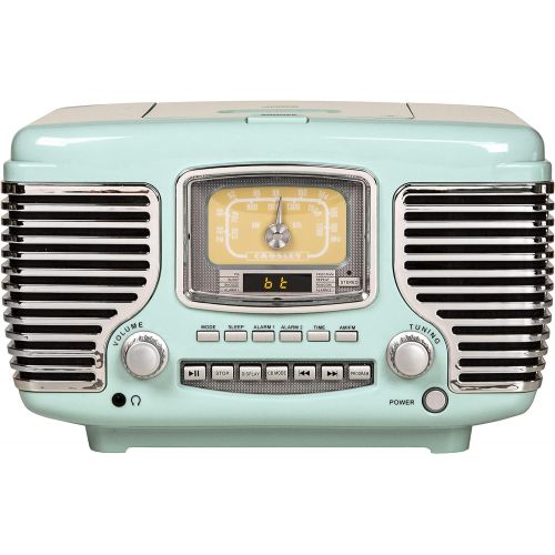 크로슬리 Crosley CR612B-AB Corsair Tabletop AM/FM Bluetooth Radio with CD Player and Dual Alarm Clock, Aqua Blue