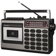 Crosley CT100B-SI Retro Portable Cassette Player with Bluetooth, AM/FM Radio, and Built-in Microphone, Silver