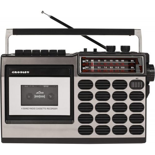 크로슬리 Crosley CT100B-SI Retro Portable Cassette Player with Bluetooth, AM/FM Radio, and Built-in Microphone, Silver