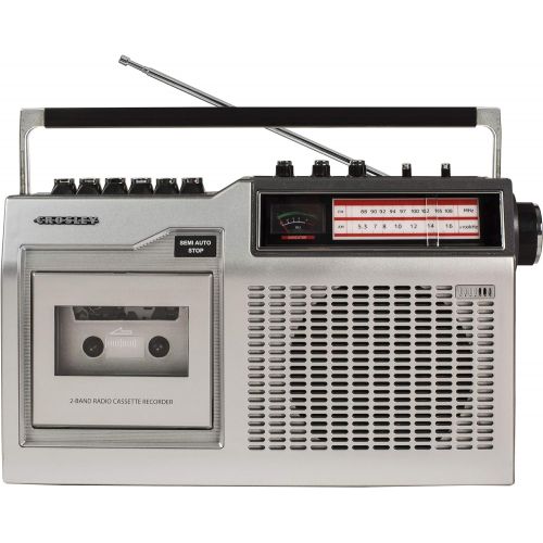 크로슬리 Crosley CT200B-SI Retro Portable Cassette Player with Bluetooth, AM/FM Radio, and Built-in Microphone, Silver