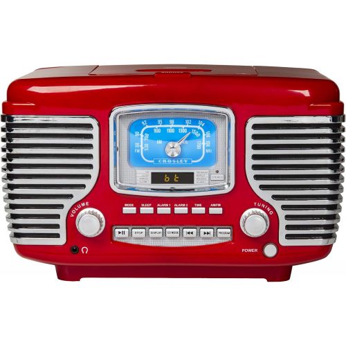 크로슬리 Crosley Corsair Tabletop Am/FM Bluetooth Radio with CD Player and Dual Alarm Clock, Red