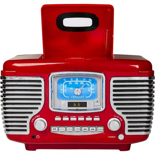 크로슬리 Crosley Corsair Tabletop Am/FM Bluetooth Radio with CD Player and Dual Alarm Clock, Red