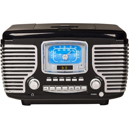 크로슬리 Crosley Corsair Tabletop Am/FM Bluetooth Radio with CD Player and Dual Alarm Clock, Black