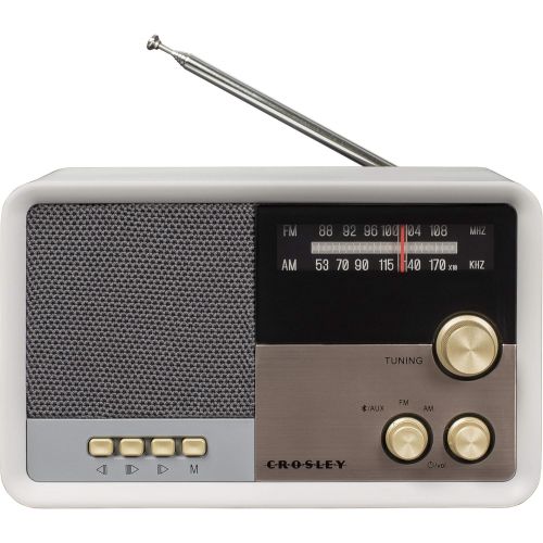 크로슬리 Crosley CR3036D Tribute Vintage AM/FM Bluetooth Radio, White Sand