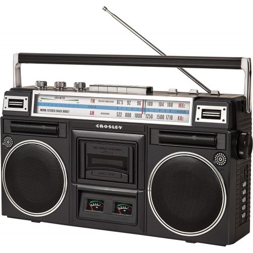 크로슬리 Crosley CT201A-BK Retro Bluetooth Boombox Cassette Player with AM/FM Radio and Bass Boost, Black