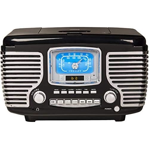 크로슬리 크로슬리 레트로 블루투스 라디오 Crosley CR612B-BK Corsair Tabletop AM/FM Bluetooth Radio with CD Player and Dual Alarm Clock, Black