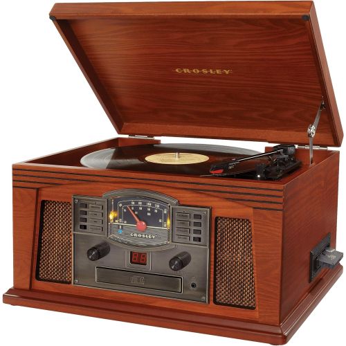 크로슬리 Crosley CR42D-PA Lancaster 3-Speed Turntable with Radio, CD/Cassette Player, Aux-in and Bluetooth, Paprika