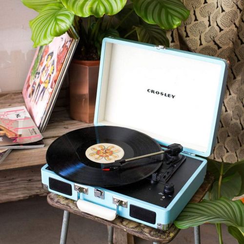 크로슬리 [아마존베스트]Crosley Cruiser Deluxe Vintage 3-Speed Bluetooth Suitcase Turntable, Blue