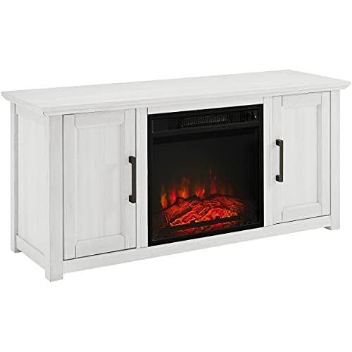 크로슬리 Crosley Furniture KF100548WW Camden 48-inch Low Profile TV Stand with Electric Fireplace, Whitewash