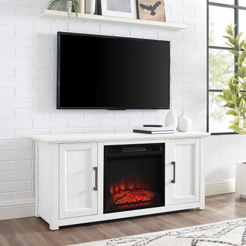 크로슬리 Crosley Furniture KF100548WW Camden 48-inch Low Profile TV Stand with Electric Fireplace, Whitewash