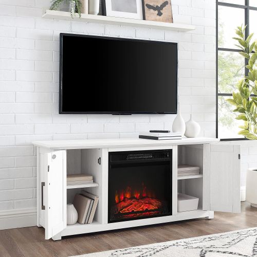 크로슬리 Crosley Furniture KF100548WW Camden 48-inch Low Profile TV Stand with Electric Fireplace, Whitewash