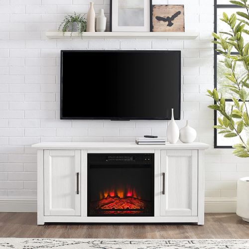 크로슬리 Crosley Furniture KF100548WW Camden 48-inch Low Profile TV Stand with Electric Fireplace, Whitewash