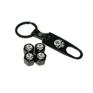 Cross Skull 4PCS Black Metal Tire Valve Stem Cap With Wrench