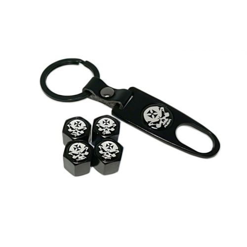  Cross Skull 4PCS Black Metal Tire Valve Stem Cap With Wrench