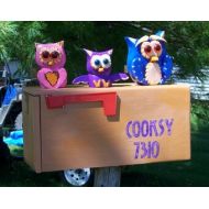 CrossKnots owl bird mailbox with 3 owls family sitting on a package mailbox custom