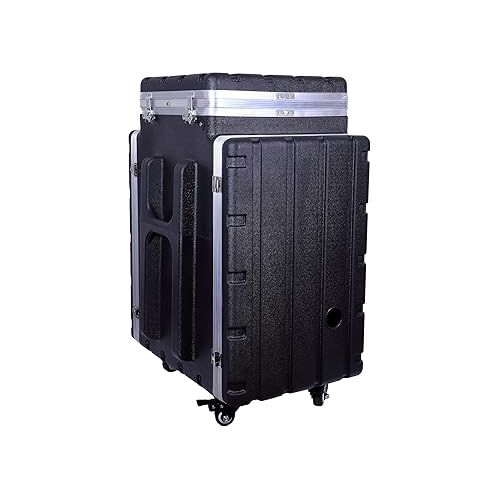  Crossrock Console case with Wheels for 10U Adjusted Rack Rail on top,16U Front & Rear(CRC16MAX/W), Console-10U/16U