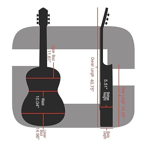  Crossrock Black, 4-String 4/4 Classical Guitar Light Hard-Shell 4.5lb (CRF7000CBK), Purity Ultra Carbon Fiber Case