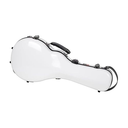  Crossrock Fiberglass Mandolin Case-Fits Both A & F Styles Straps, Accessory Compartment, Fixed & Removable Padding-Includes TSA Lock-White