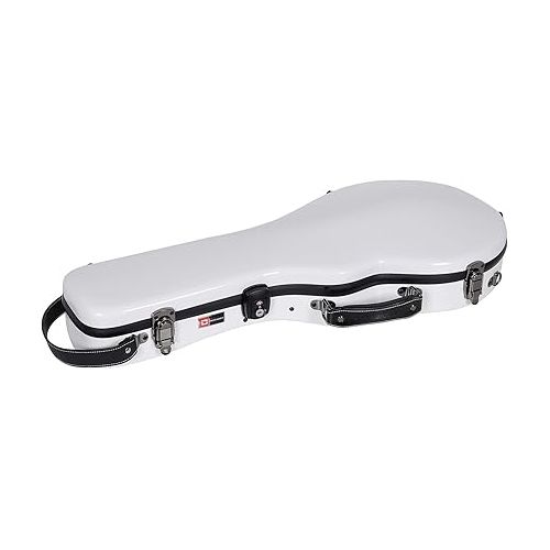  Crossrock Fiberglass Mandolin Case-Fits Both A & F Styles Straps, Accessory Compartment, Fixed & Removable Padding-Includes TSA Lock-White