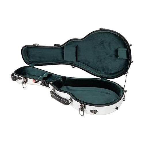  Crossrock Fiberglass Mandolin Case-Fits Both A & F Styles Straps, Accessory Compartment, Fixed & Removable Padding-Includes TSA Lock-White