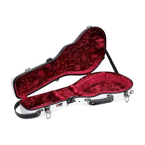  Crossrock Fiberglass Mandolin Case-Fits Both A & F Styles Straps, Accessory Compartment, Fixed & Removable Padding-Includes TSA Lock-White