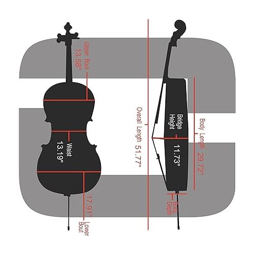  Crossrock Poly Carbon Composite Case fits for 4/4 Size Cello with Backpack and Wheels in Black(CRF102CEFBKHT) (CRF1020CEFBKHT)