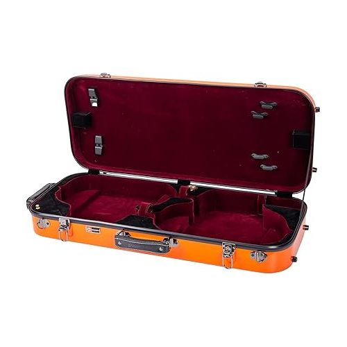  Crossrock Fiberglass Double Case fits Two 4/4 Full-Size Violins-Includes TSA Lock, Protective Blanket, Hygrometer, Removable Shoulder Straps-Orange (CRF2020DVOR)