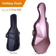 Crossrock 4/4 Cello Case Carbon Fiber Composite with Wheels and Backpack Withstand 660lb pressure in Rose Gold (CRF4000CEFRG)
