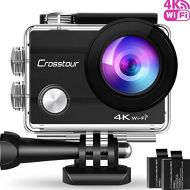 Crosstour Action Cam 4K WiFi Sports Kamera Helmkamera 30M Wasserdicht Unterwasserkamera Ultra HD 2 LCD 170° Weitwinkelobjektiv mit 2 Batterien und kostenlose Accessoires