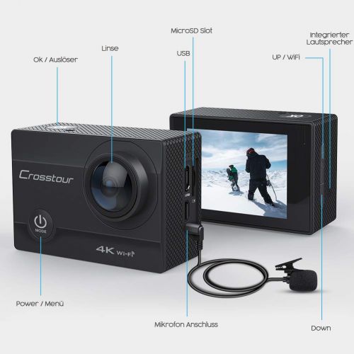  [아마존 핫딜]  [아마존핫딜]Crosstour CT8500 Action Cam 4K WiFi (16MP, Unterwasser 40m Wasserdicht, EIS Helmkamera, Fernbedienung und Externes Mikrofon)