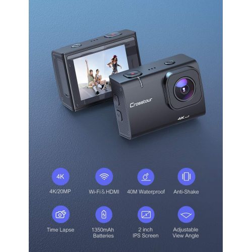  [아마존 핫딜]  [아마존핫딜]Crosstour CT9500 Echte 4K Action Cam Unterwasserkamera (4K 20MP WiFi Unterwasser 40M Wasserdicht Anti-Shake Helmkamera 2 1350mAh Akkus)