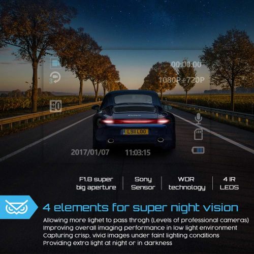  Uber Dual Lens Dash Cam Built-in GPS in Car Dashboard Camera Crosstour 1080P Front and 720P Inside with Parking Monitoring, Infrared Night Vision, Sony Sensor, Motion Detection, G-