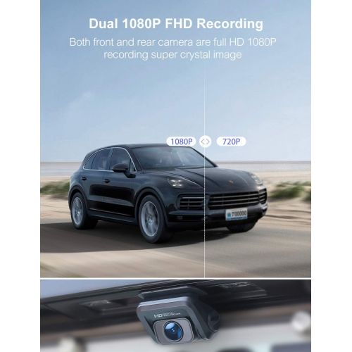  Dash Cam Both 1080P FHD Front and Rear Dual Lens in Car Camera Recorder Crosstour External GPS HDR Both 170°Wide Angel Motion Detection G-Sensor Loop Recording