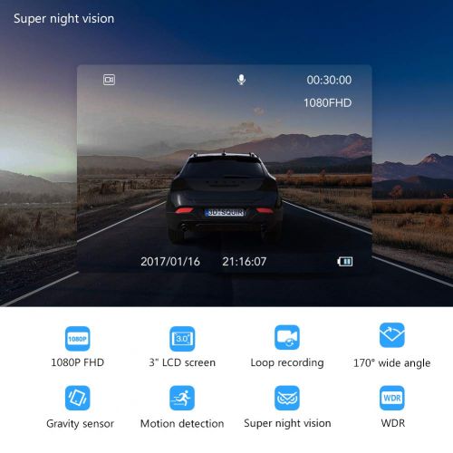  Dash Cam, Crosstour 1080P Car DVR Dashboard Camera Full HD with 3 LCD Screen 170°Wide Angle, WDR, G-Sensor, Loop Recording and Motion Detection (CR300)