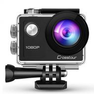 Crosstour Action Waterproof Camera 1080P Full HD 14MP Anti-Shake Time-Lapse Recording 170° Wide-Angle Helmet Camera for Diving/Skiing/Swimming with 20 Mounting Accessory Kits