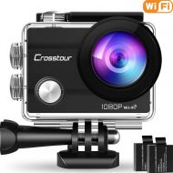 Crosstour Action Camera Underwater Cam WiFi 1080P Full HD 12MP Waterproof 30m 2 LCD 170 Degree Wide-Angle Sports Camera with 2 Rechargeable 1050mAh Batteries and Mounting Accessory