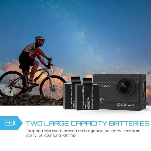  Crosstour Action Camera Underwater Cam WiFi 1080P Full HD 12MP Waterproof 30m 2 LCD 170 Degree Wide-Angle Sports Camera with 2 Rechargeable 1050mAh Batteries and Mounting Accessory