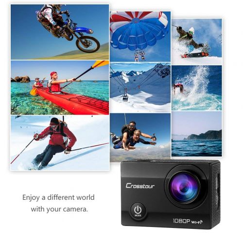  Crosstour Action Camera Underwater Cam WiFi 1080P Full HD 12MP Waterproof 30m 2 LCD 170 Degree Wide-Angle Sports Camera with 2 Rechargeable 1050mAh Batteries and Mounting Accessory