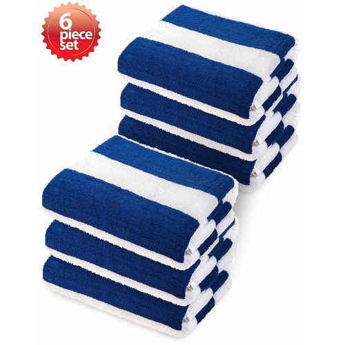  Crover Cabana Oversized Stripe Cotton Resort Beach and Bath Towel 6 Piece Set