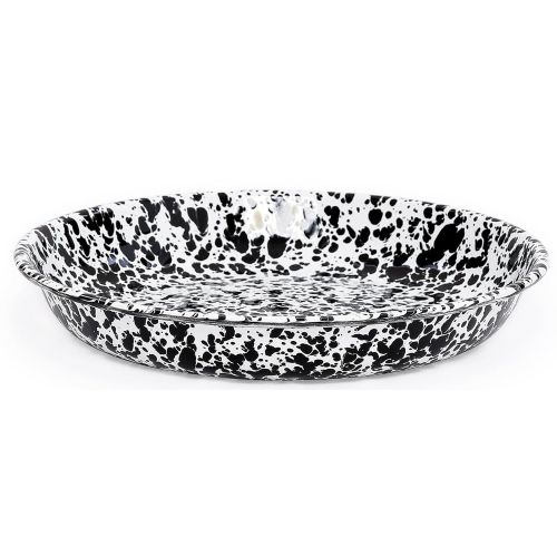  Crow Canyon Home Enamelware Pasta Plate, 10.5, Black & White Marble (Set of 4)