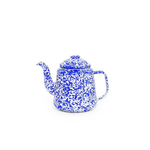  Crow Canyon Home Enamelware Teapot, 1.6 quart, Blue/White Splatter