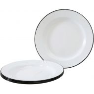 Crow Canyon Home Enamelware - Set of 4 - Dinner Plates - Solid White with Red Rim