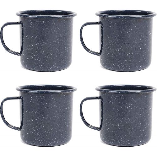  Crow Canyon Home Stinson Collection Enamelware Mug, 16 ounce, Navy Blue Speckled (Set of 4)