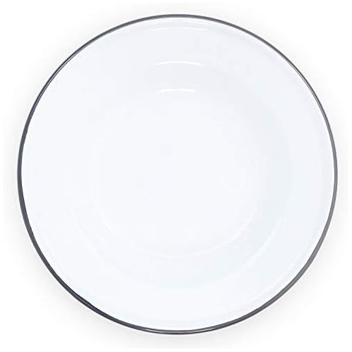  Crow Canyon Home Enamelware Raised Salad Plate, 8 inch, Vintage White/Grey (Set of 4)